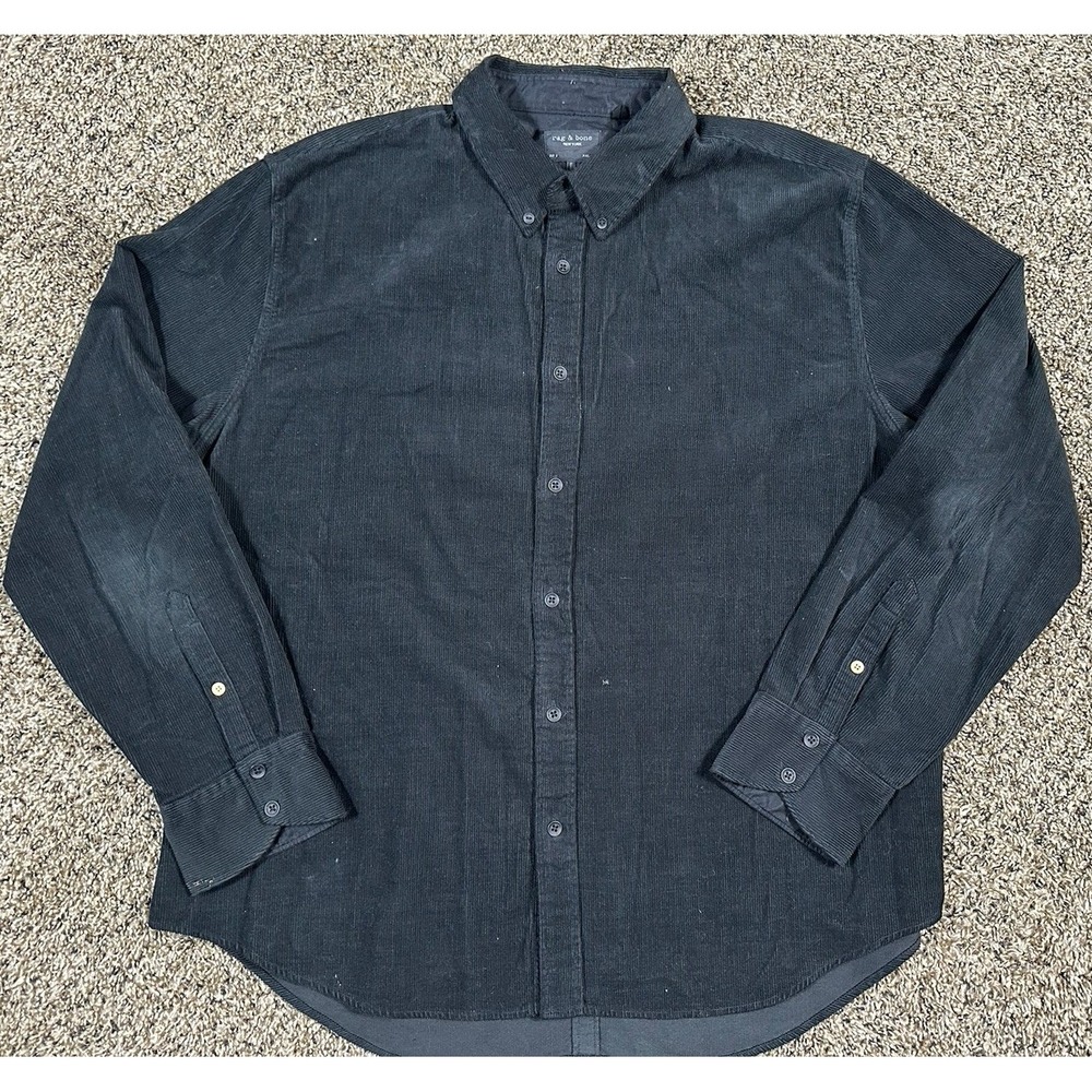 Rag & Bone Shirt Men's Black Corduroy Button Front Long Sleeve Casual Fit Sz 2XL